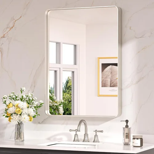 Miniatura 45 de Keonjinn Espejos de baño negros para sobre el fregadero, espejos cuadrados grandes de 36 x 36 pulgadas para pared, espejo rectangular redondeado