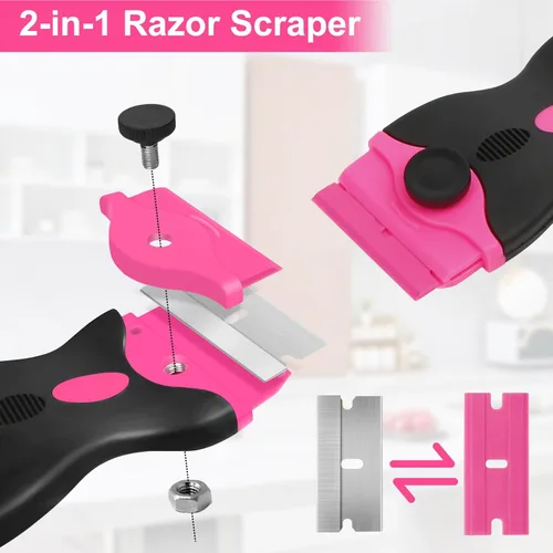 Miniatura 2 de THINKWORK Raspador de hoja de afeitar, raspador rosa de regalo para mujeres, juego de herramientas de raspador 2 en 1 con 20 cuchillas de afeitar