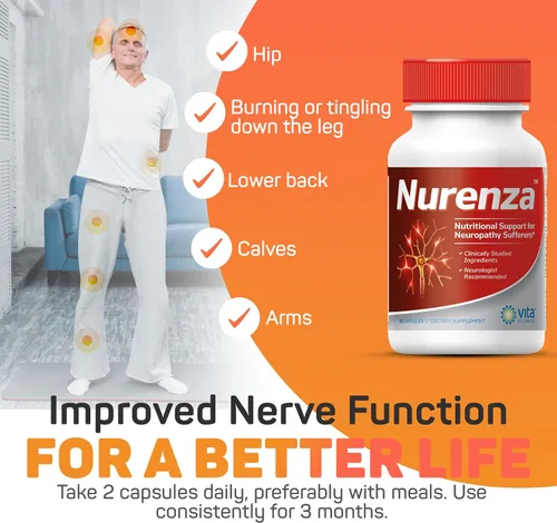 Miniatura 5 de Vita Sciences Suplemento de alivio de neuropatía Nurenza para la salud nerviosa y reparación rápida. Forma natural de R-ALA 40 veces de fuerza