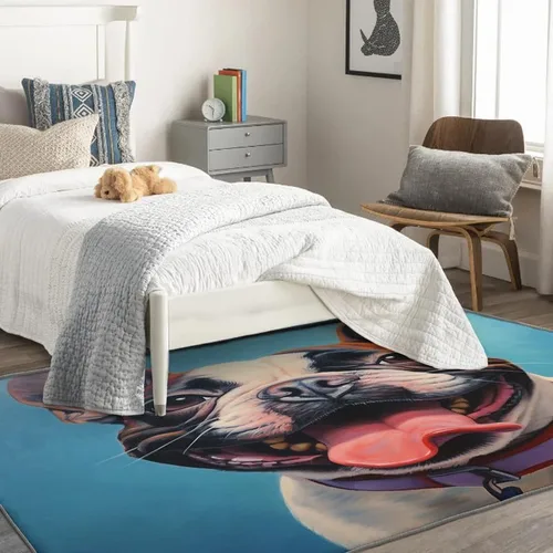 Miniatura 2 de Alfombras lavables para sala de estar, dormitorio, alfombra de bulldog francés y decoración del hogar, alfombra divertida para perros de 5 x 8 pies