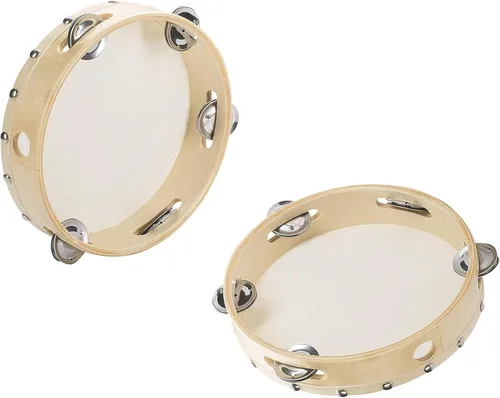 2 panderetas de madera de mano con cascabeles de cascabel, instrumento educativo musical para recuerdos de fiesta (6 pulgadas, 2 unidades)