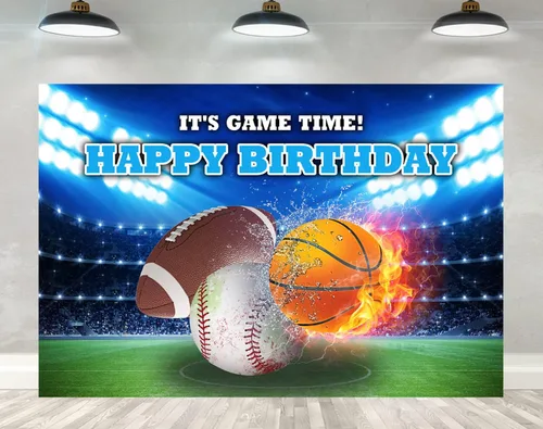Ticuenicoa Telón de fondo de cumpleaños deportivo de 5 x 3 pies para niños, fútbol, baloncesto, béisbol, cumpleaños, fondo de cumpleaños para niños,