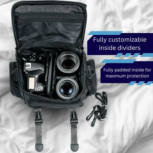 Ultimaxx Bolsa mediana totalmente acolchada con hebillas dobles para cámaras y videocámaras Sony, Nikon, Canon, Olympus, Pentax, Panasonic, Samsung