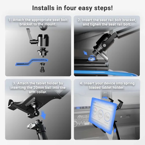 Miniatura 8 de ARKON Soportes – Soporte para tablet de riel de asiento de coche Resistente para coche/camión Ángulo y altura ajustables Fácil instalación