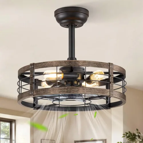 Miniatura 10 de LEDIARY - Ventilador de techo 16.5 pulgadas con jaula y luz, diseño industrial, estilo granja, para cocina, dormitorio, exterior, control remoto, 6