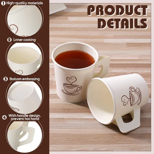 Miniatura 3 de Tessco for you 200 tazas de papel espresso desechables de 4 onzas a granel con asa, ideal para fiestas, bebidas frías y calientes, café, jugo
