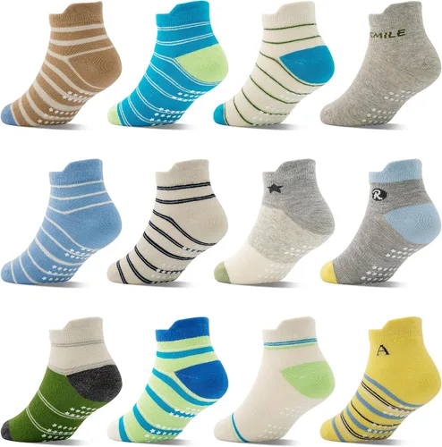 Miniatura 8 de Tphon Calcetines tobilleros antideslizantes para bebés y niños pequeños con agarres para niños y niñas, 12 pares para bebés y niños de 0 a 7 años