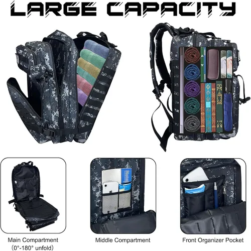 Miniatura 4 de WOLT Mochila táctica para hombres 45L, mochila militar grande de 3 días, mochila de asalto Molle Rucking mochila senderismo supervivencia, negro