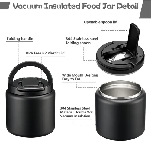 Miniatura 2 de BABHAMNESS Termo de sopa de 26 onzas para comida caliente para niños, frasco de comida aislado al vacío con tapa con hebilla, boca ancha, recipiente
