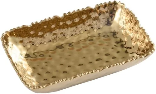 Miniatura 9 de Pampa Bay Plato rectangular, 7 pulgadas de largo, porcelana, blanco y dorado