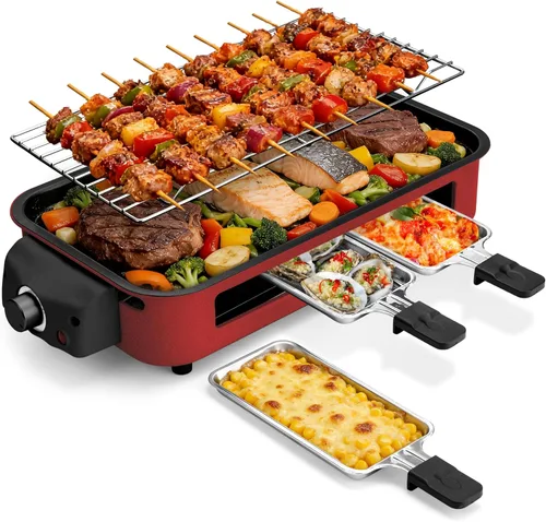 Miniatura 8 de Pukomc Parrilla Eléctrica de Interior, 2 en 1 para Cocina con Rejilla para Asar y Placa de Cocina Antiadherente Extraíble, Control de Temperatura
