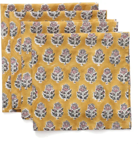 Miniatura 28 de Servilletas de tela CPC 100% algodón Juego de 4 servilletas reutilizables, servilleta de cena floral de bloque de impresión india, servilleta