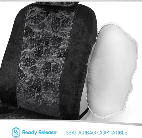 Miniatura 9 de BDK Fundas de asiento de coche Black Maui para asientos delanteros, paquete de 2 – Patrón tropical con reposacabezas a juego, diseño sin laterales