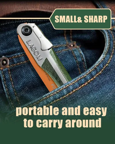 Miniatura 8 de LAGOM Sierra plegable de campamento para cortar ramas, hoja recta de 8.2" Acero SK5, mango ergonómico, uso con una mano, bloqueo seguro