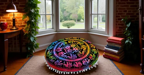 Miniatura 4 de CRAFT KALA Funda de Cojín de Suelo Redonda de 22" Mandala Boho para Sala de Meditación Asientos Pufs Funda para Sala de Estar Sala de Yoga Hogar