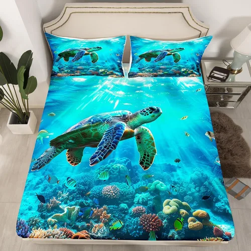 Miniatura 25 de Juego de sábanas bajeras de alce salvaje, tamaño individual, juego de ropa de cama rústica de pino de pesca con peces de Basa, decoración