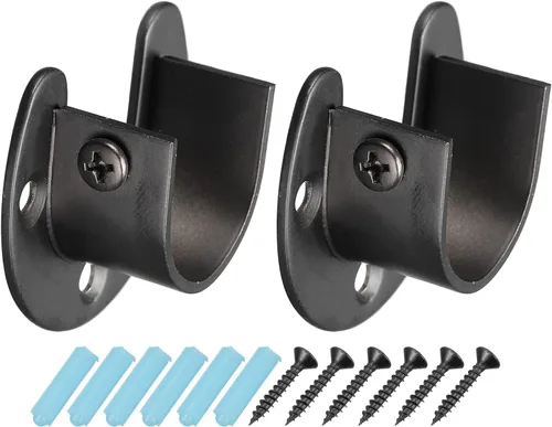 uxcell Soporte de barra de acero inoxidable de 1.1 pulgadas de diámetro con tornillos para cortina de armario de baño, juego de 2, color negro