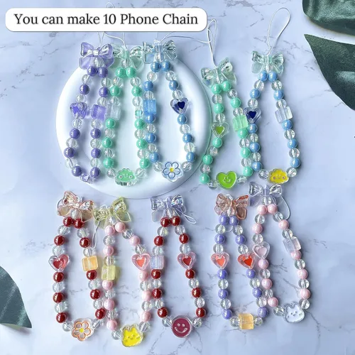 Miniatura 2 de SHUANGART Kit de 252 piezas de cadena de teléfono, abalorios para teléfono celular, juego de correa de muñeca con cuentas acrílicas surtidas