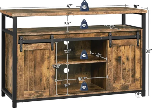 Miniatura 8 de Topeakmart Soporte de TV de granja para TV de 55 pulgadas, centro de entretenimiento alto con puertas corredizas de granero y armarios