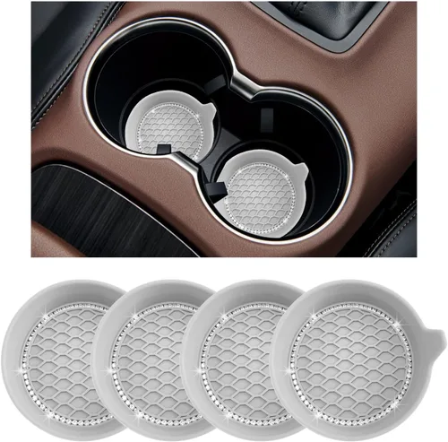 Ziciner 4 unidades de portavasos para automóvil, portavasos de silicona antideslizante de 3.15 pulgadas, tapete para taza de automóvil con diamantes