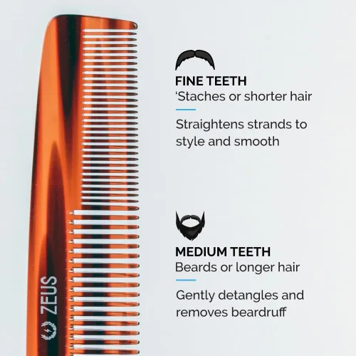 Miniatura 4 de ZEUS Peine grande de barba y bigote de 7.5 pulgadas, peine de corte sierra hecho a mano para el aseo de los hombres, antiestático, acabado ultra