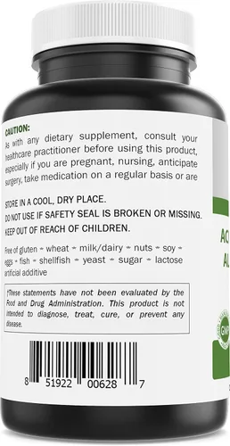 Miniatura 4 de Brieofood Acido acetil L-carnitina alfa lipoico (ALA ALC) 750 mg 120 Cápsulas