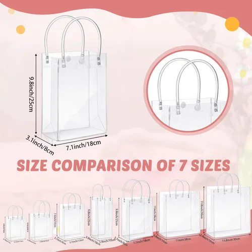 Miniatura 3 de LEIFIDE 50 bolsas de regalo de plástico transparente con asas, de PVC, reutilizables, transparentes, bolsas para dulces, escuela, fiesta