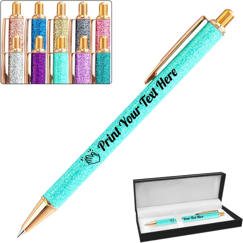 Miniatura 30 de Hasta 100 bolígrafos personalizados a granel con nombre, bolígrafo con purpurina personalizable, logotipo de negocios, mensaje de texto, regalo