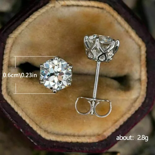 Miniatura 4 de Aretes para mujer, diseño hexagonal clásico y simple, con circonita de un solo diamante, joyería de personalidad de novia, regalos para niñas