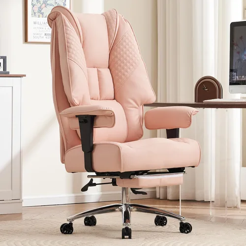 Miniatura 20 de EXCEBET Silla de oficina grande y alta con reposapiés, silla de oficina ejecutiva de piel sintética con respaldo alto, 400 libras, sillas Blanco