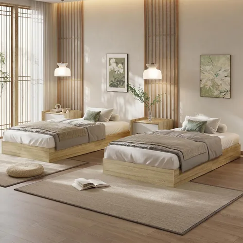 Miniatura 2 de GarveeHome Marco de cama de plataforma de madera de tamaño individual, marco de cama de madera sin cabecero, soporte de listones de madera,