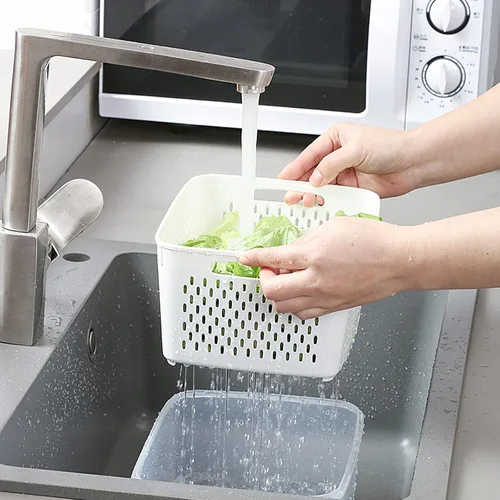 Miniatura 2 de Juego de 3 recipientes de almacenamiento de alimentos para refrigerador con tapas con colador, recipientes de almacenamiento de frutas y verduras