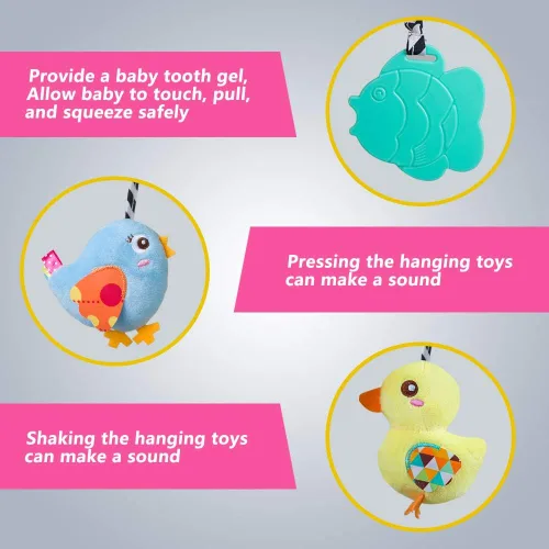 Miniatura 8 de Caterbee Juguetes de asiento de coche para bebé, juguetes colgantes en espiral de actividad, juguetes de cuna de felpa con chirriante para niño
