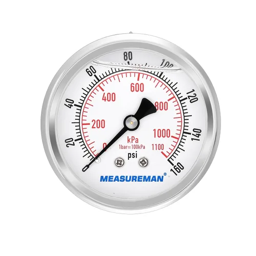 Miniatura 25 de MEASUREMAN - Manómetro de presión 1/4 NPT, manómetro de presión lleno de glicerina 0-100psi/kPa con esfera de 2.5 pulgadas y caja de acero