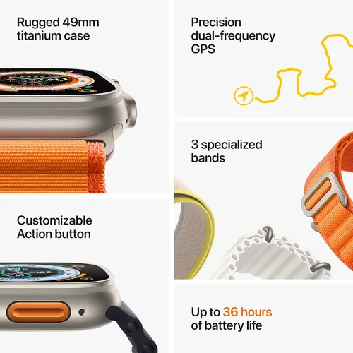 Miniatura 7 de Apple Reloj inteligente Ultra [GPS + celular de 1.929 in] con caja de titanio resistente y banda de medianoche del océano. Monitor de fitness
