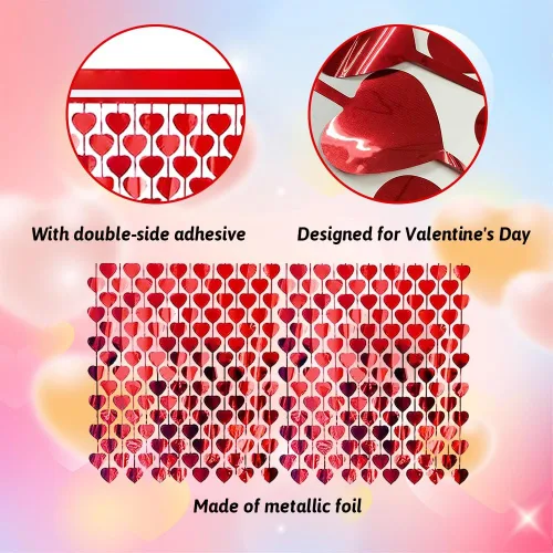 Miniatura 4 de AIBIIN Paquete de 2 cortinas de flecos de papel de aluminio de corazón rojo de 3.3 x 6.6 pies para el día de San Valentín, cortinas de fondo