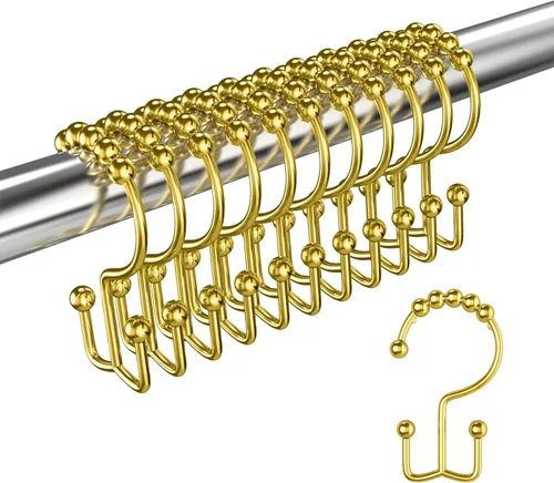 Miniatura 12 de Ganchos de doble cara para cortina de ducha con bolas de rodillo de deslizamiento suave, ganchos de metal inoxidables para cortina y forro, juego