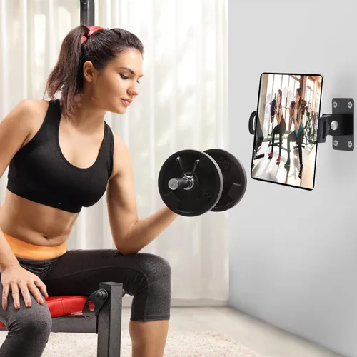 Miniatura 5 de Soporte de pared para tableta de doble tirón, negro, 4.7 a 12.9 pulgadas Adecuado para tableta o teléfono inteligente, lugares médicos, fábrica
