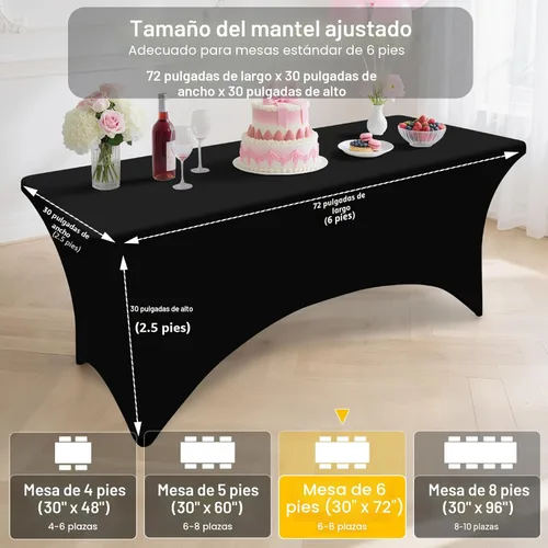 Miniatura 7 de Smiry Paquete de 2 manteles de elastano de 6 pies, fundas de mesa elásticas ajustables extensibles, lavables y sin arrugas, rectangulares para mesa