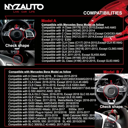 Miniatura 4 de Extensión de aleación de aluminio para aletas de cambio de marchas, compatible con Mercedes Benz A B E GLA GLK SLK M GL Class (Modelo A-Plata)