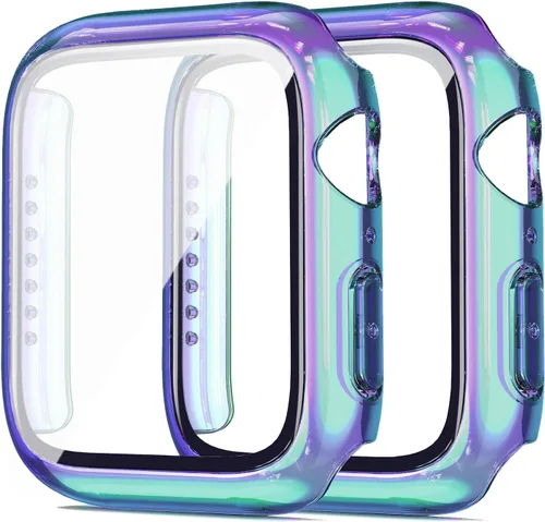 Miniatura 13 de Paquete de 2 fundas rígidas compatibles con Apple Watch Series 6, 5, 4, SE, de 1.575 pulgadas, protector de pantalla de vidrio templado, cobertura