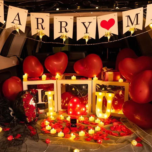 Miniatura 5 de Homemory Letras Iluminadas "I Love U" para Propuestas y Decoraciones, Letrero de "I Love U" con 24 Velas Sin Llama, 1000 Pétalos de Rosa Rojos 1
