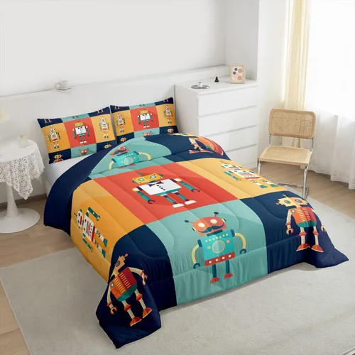 Miniatura 3 de Erosebridal Juego de edredón de robot tamaño Queen, juego de ropa de cama de decoración de robot espacial para dormitorio de niños y niños, juego