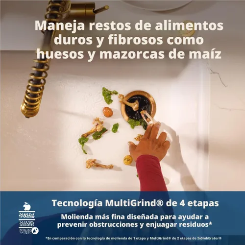 Miniatura 4 de InSinkErator EVOLUTION 1 HP 1 CV, Serie Avanzada de Triturador de Residuos Alimenticios con Alimentación Continua, Gris