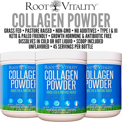 Miniatura 3 de Root Vitality Polvo de péptidos de colágeno – Suplemento de proteína hidrolizada criado en pastos alimentados con pasto para piel, cabello y uñas