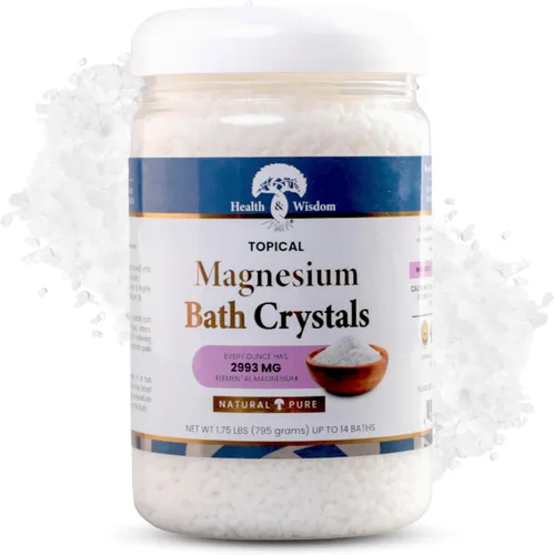 Health and Wisdom Sal de baño de magnesio – Escamas de cloruro de magnesio para remojo de baño, concentración de sal de Epsom 4X, fórmula sin 28 oz