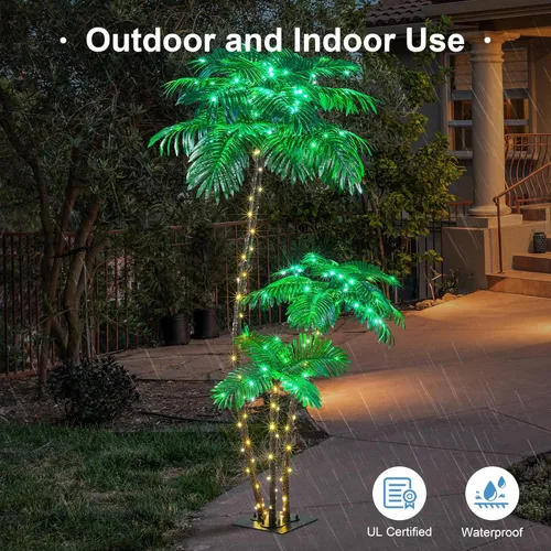 Miniatura 2 de Palmera artificial iluminada con luz solar, 6 pies, 3 pies, 2 pies, 2 pies, decoración para exteriores, 203 luces LED, árbol falso para interiores