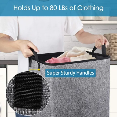 Miniatura 4 de SNIGJAT Cesta de lavandería para dormitorio, ropa sucia ligera y plegable para espacios pequeños, cesta de lavandería resistente con asas para Gris