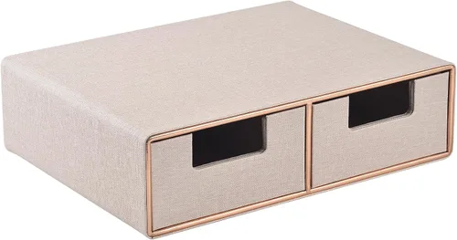 Organizador de escritorio de cuero de lino con cajones, mini organizador de cajones de escritorio, apilable, multifuncional, caja de almacenamiento
