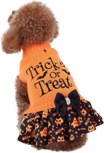 Miniatura 21 de CuteBone Suéter rosa para perro, vestido de feliz cumpleaños, suéter para mascotas, suéteres para perros grandes con corbatín, ropa de cachorro